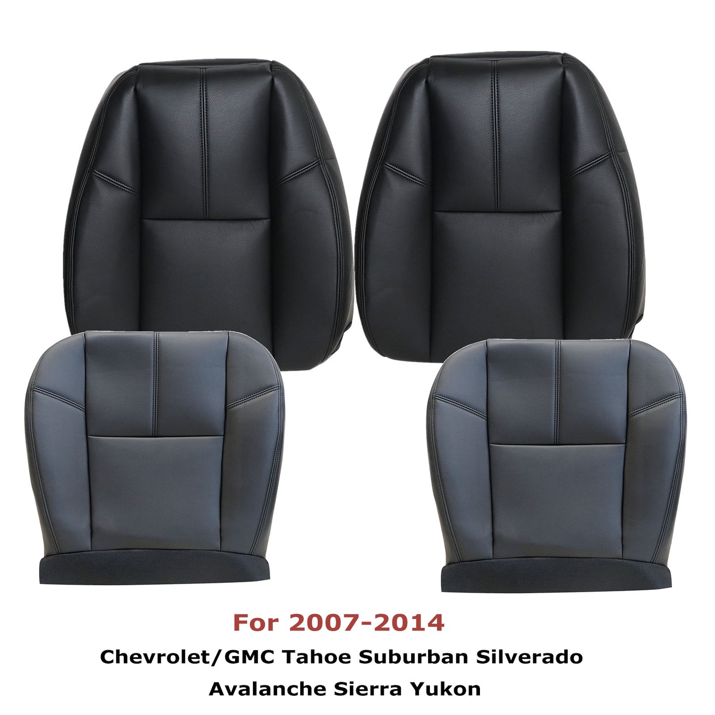 For 2007-2014 Chevy Silverado GMC Sierra Front Driver & Passenger Bottom & Top Leather Seat Cover Black