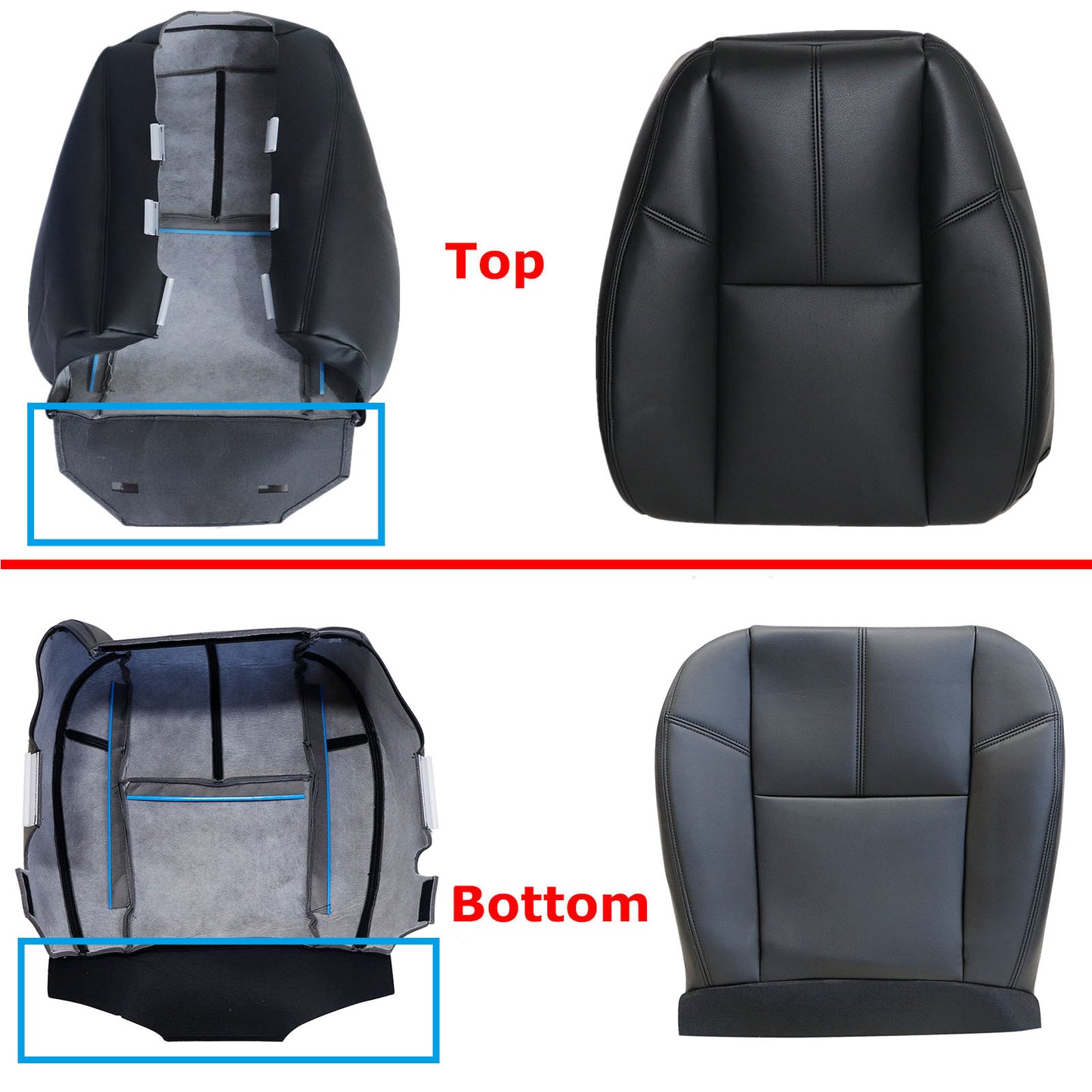 For 2007-2014 Chevy Silverado GMC Sierra Front Driver & Passenger Bottom & Top Leather Seat Cover Black