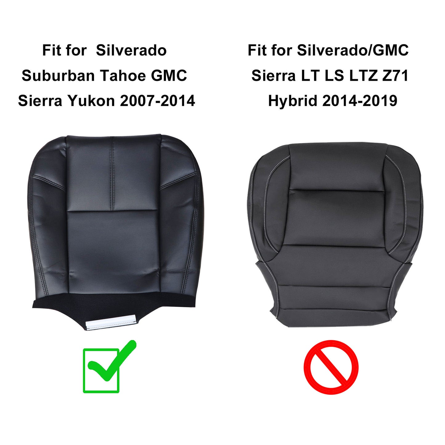 For 2007-2014 Chevy Silverado GMC Sierra Front Driver & Passenger Bottom & Top Leather Seat Cover Black
