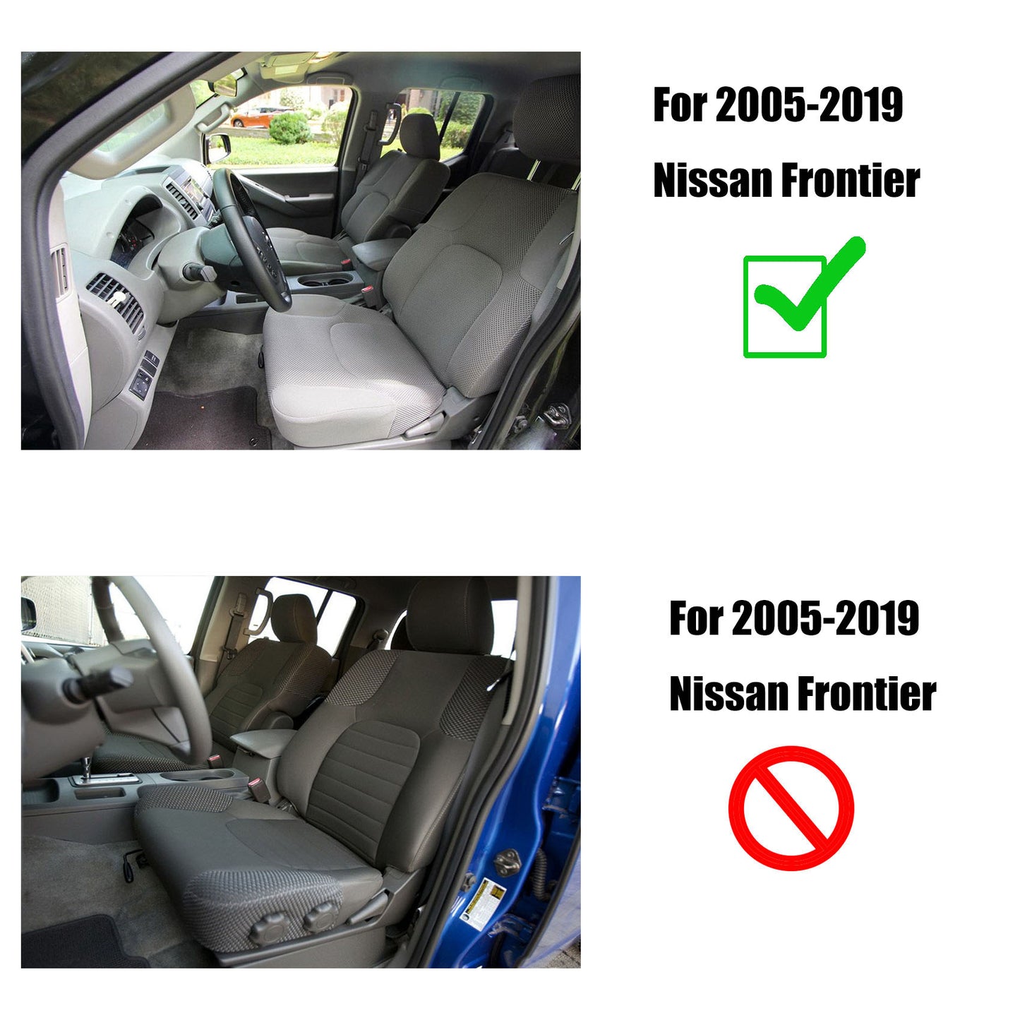 For 2005-2019 Nissan Frontier Front Driver & Passenger Bottom & Top Cloth Seat Cover Gray