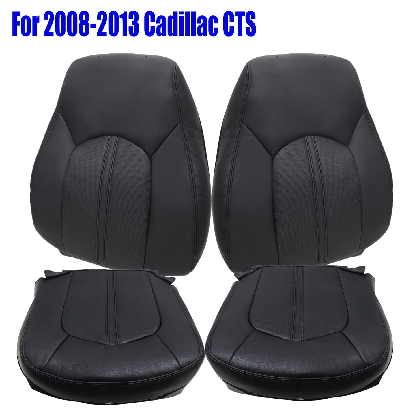 For 2008-2013 Cadillac CTS Front Driver & Passenger Bottom & Top Leather Seat Cover Black