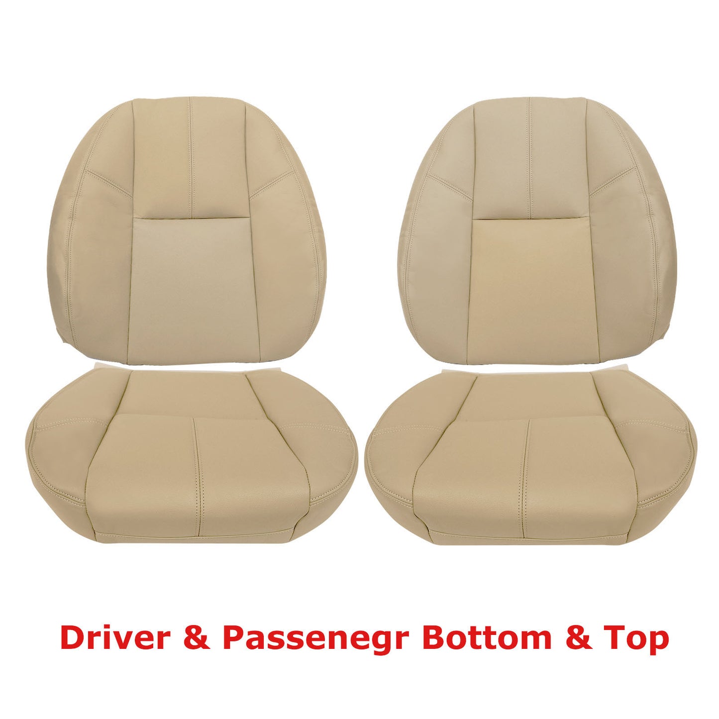 For 2007-2014 Chevy Silverado GMC Sierra Front Driver & Passenger Bottom & Top Leather Seat Cover Tan