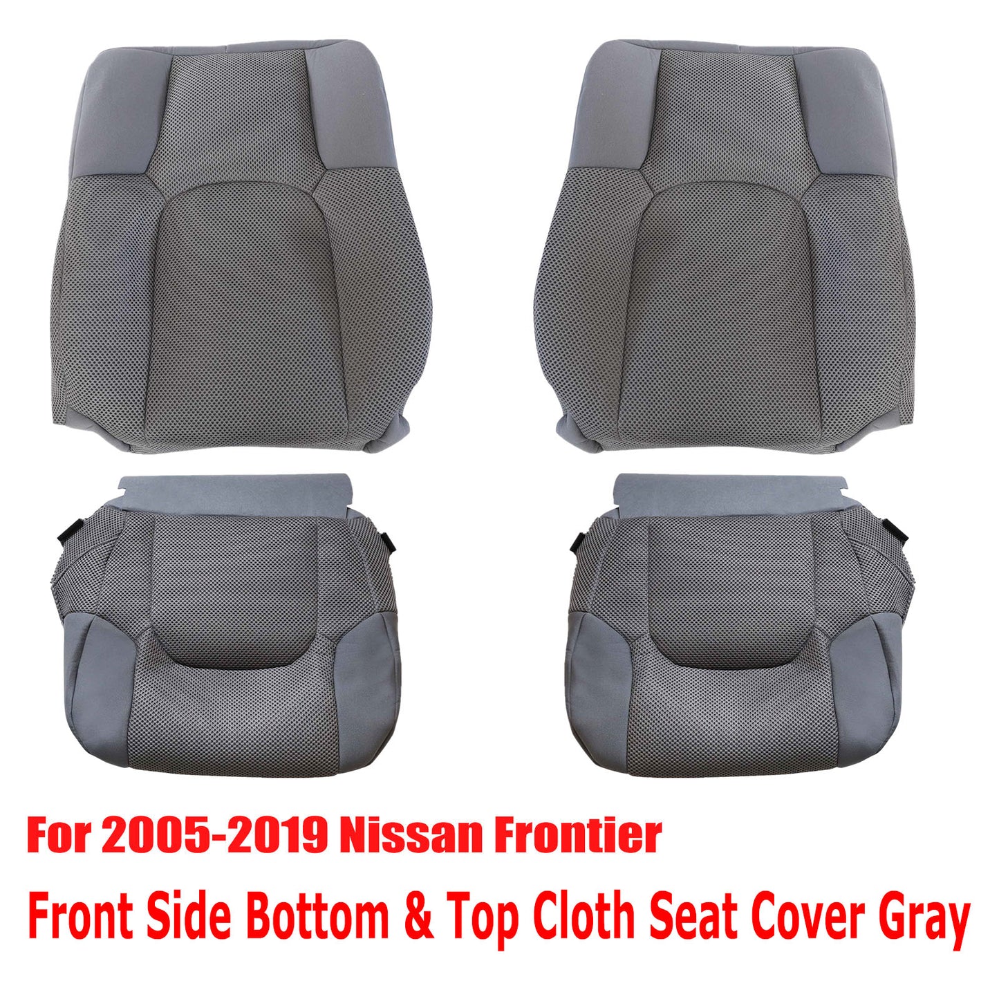 For 2005-2019 Nissan Frontier Front Driver & Passenger Bottom & Top Cloth Seat Cover Gray