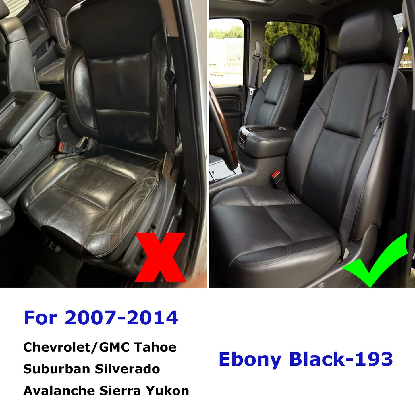 For 2007-2014 Chevy Silverado GMC Sierra Front Driver & Passenger Bottom & Top Leather Seat Cover Black