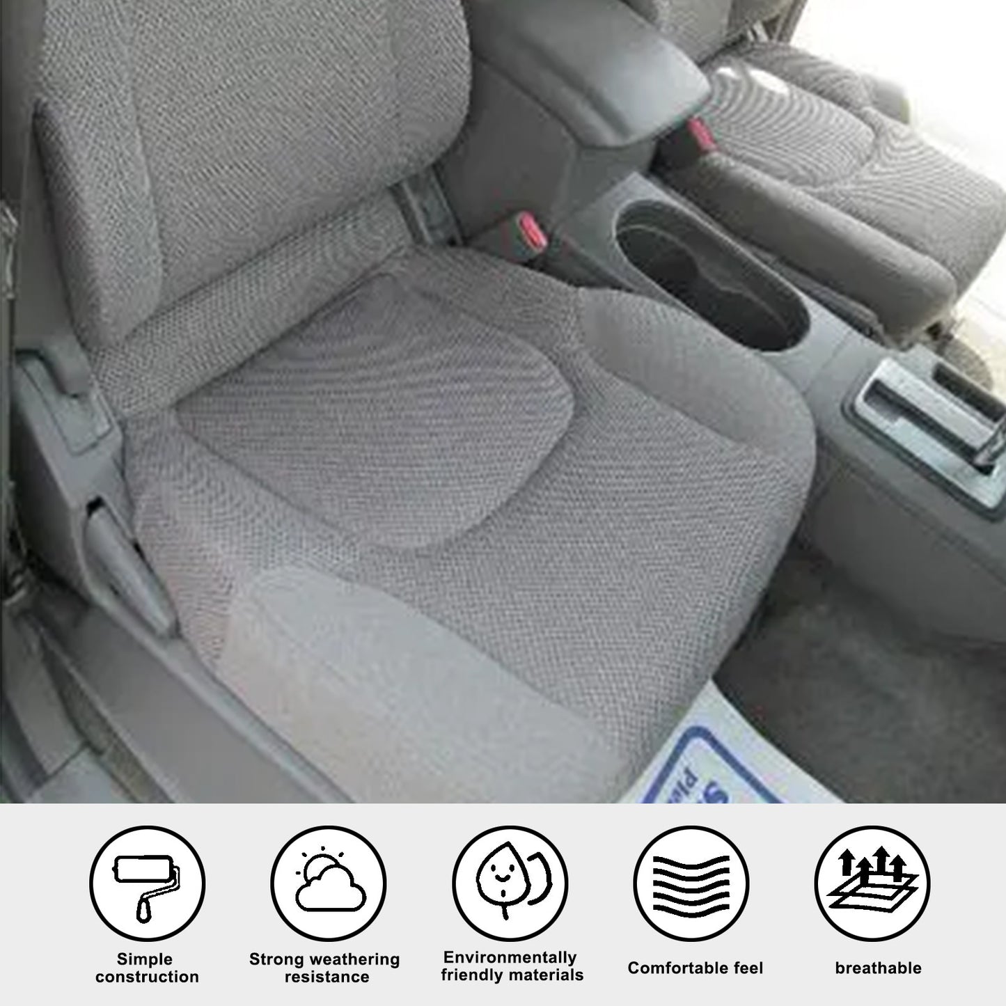 For 2005-2019 Nissan Frontier Front Driver & Passenger Bottom & Top Cloth Seat Cover Gray