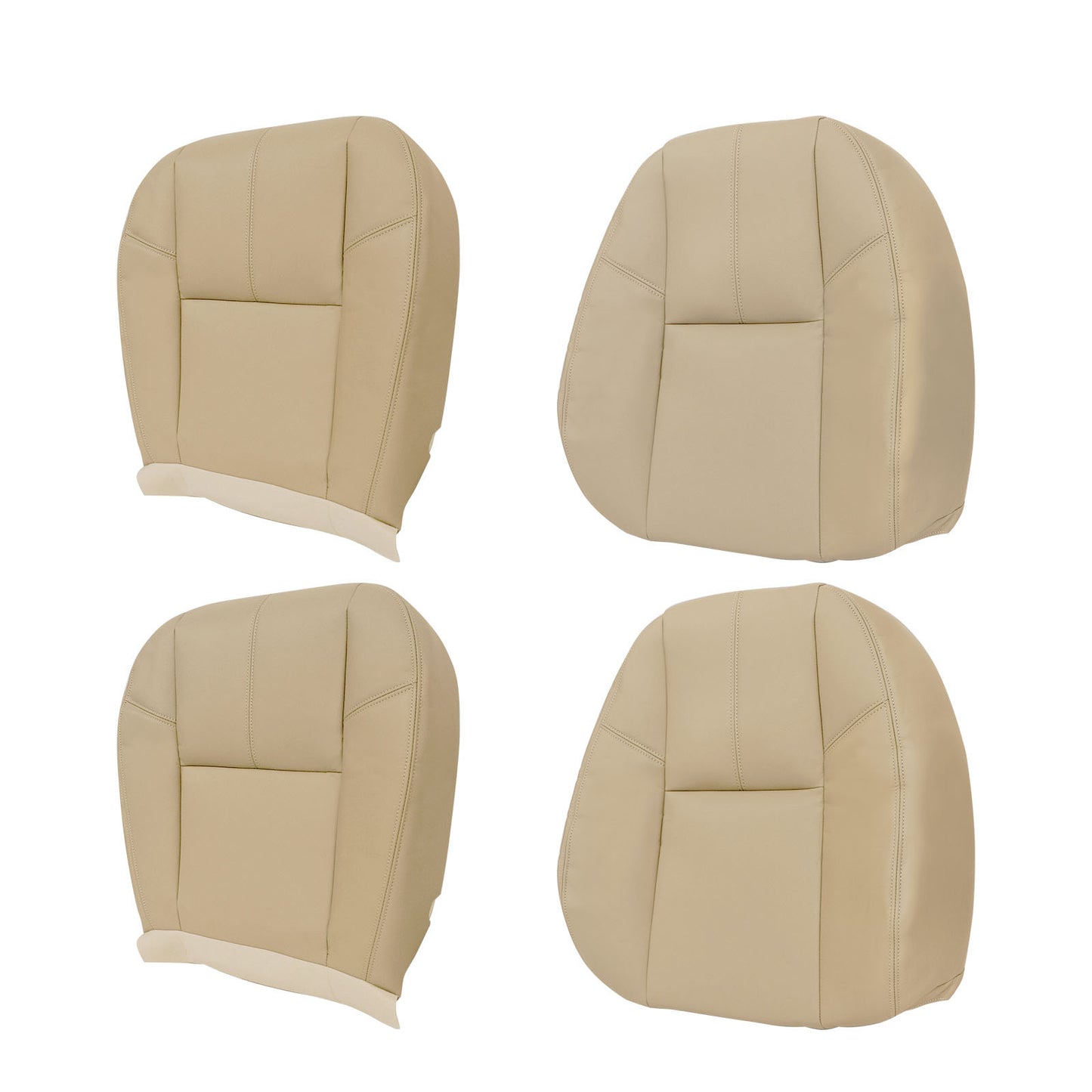For 2007-2014 Chevy Silverado GMC Sierra Front Driver & Passenger Bottom & Top Leather Seat Cover Tan