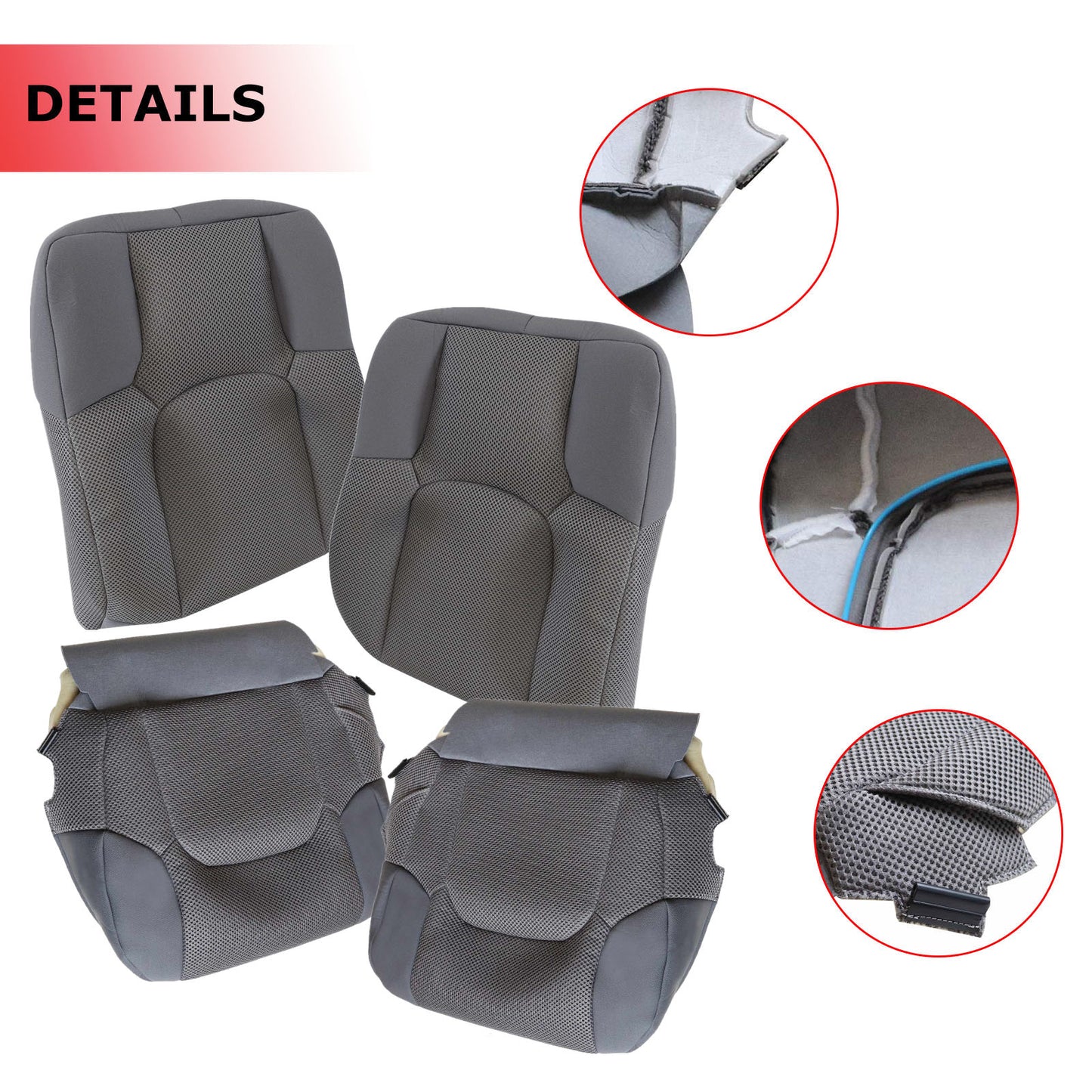 For 2005-2019 Nissan Frontier Front Driver & Passenger Bottom & Top Cloth Seat Cover Gray
