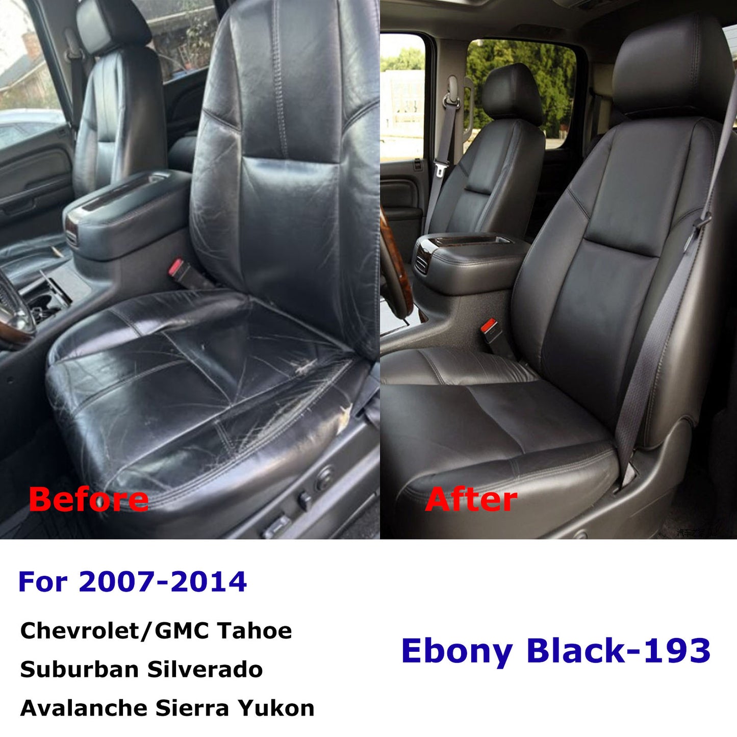 For 2007-2014 Chevy Silverado GMC Sierra Front Driver & Passenger Bottom & Top Leather Seat Cover Black