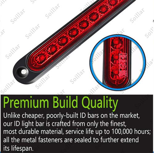 Red 2X 10" LED Truck Trailer Strip 3rd Brake Lights Rear Turn Tail Light Bar USA