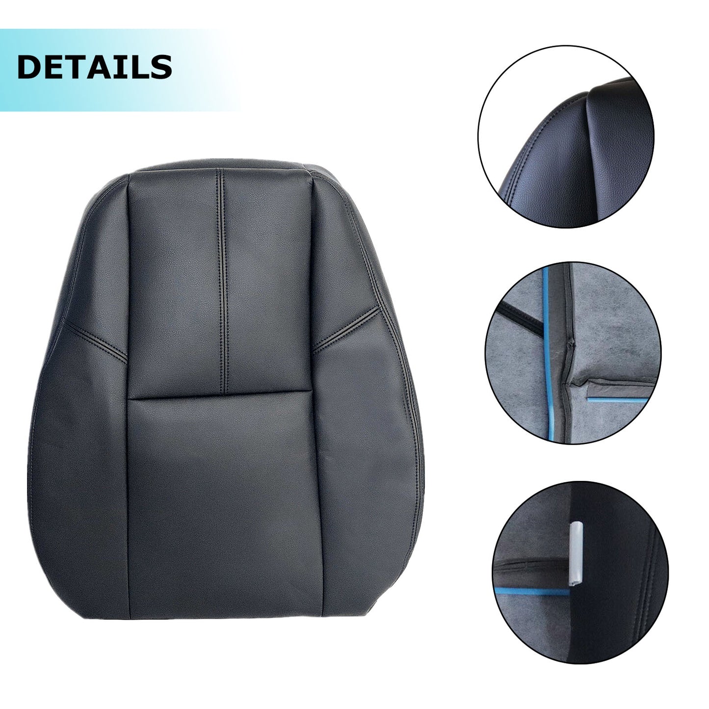 For 2007-2014 Chevy Silverado GMC Sierra Front Driver & Passenger Bottom & Top Leather Seat Cover Black