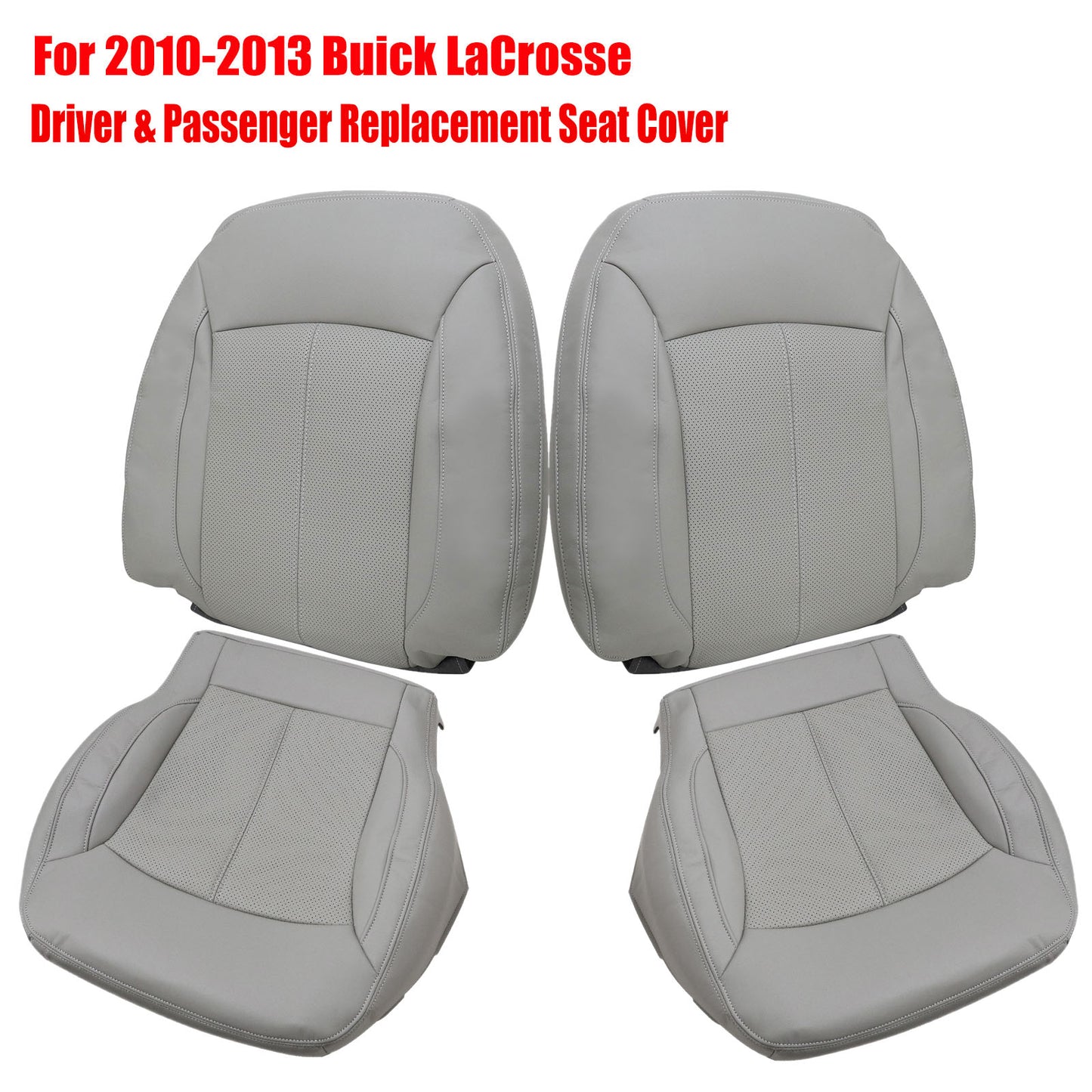 For 2010-2013 Buick LaCrosse Front Driver & Passenger Bottom & Top Leather Seat Cover Titanium Gray