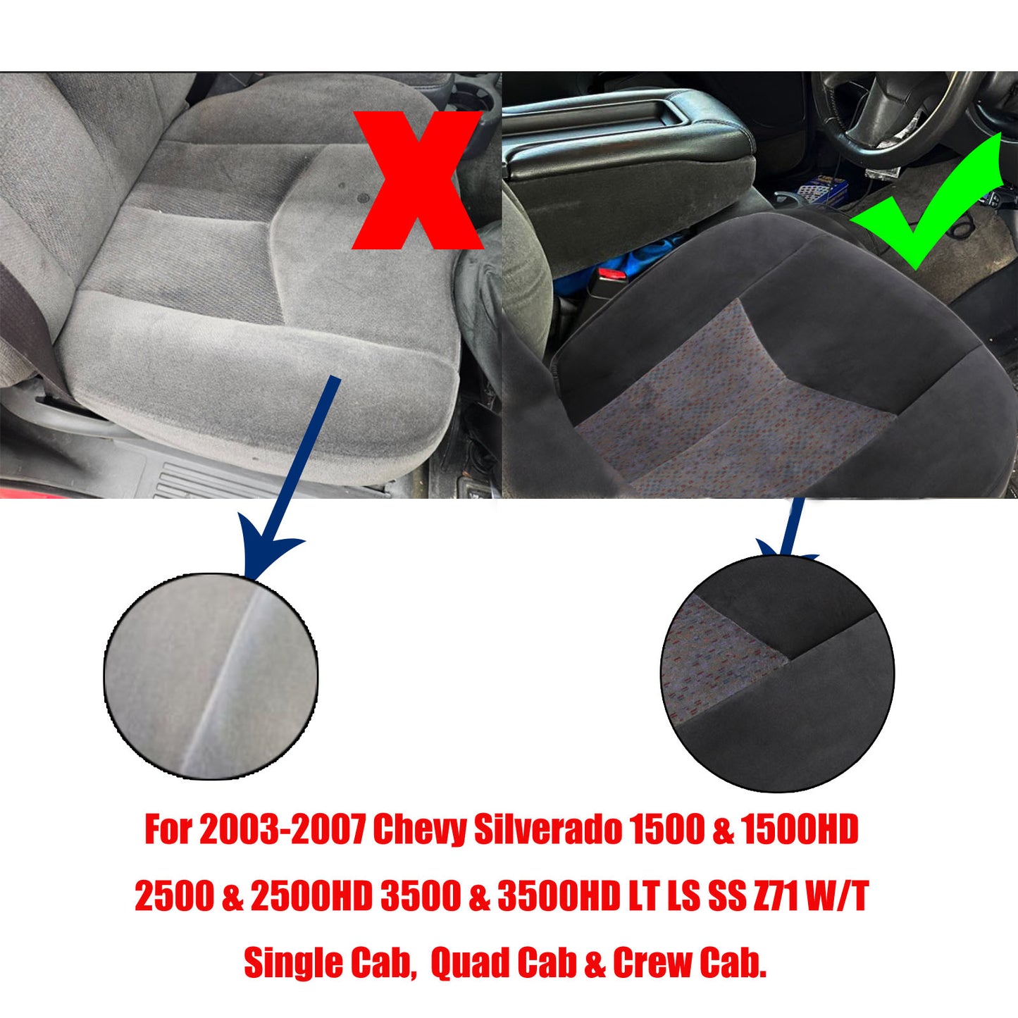 For 2003-2006 Chevy Silverado GMC Sierra 1500 2500 3500 Front Driver & Passenger Bottom & Top Cloth Seat Cover Dark Gray