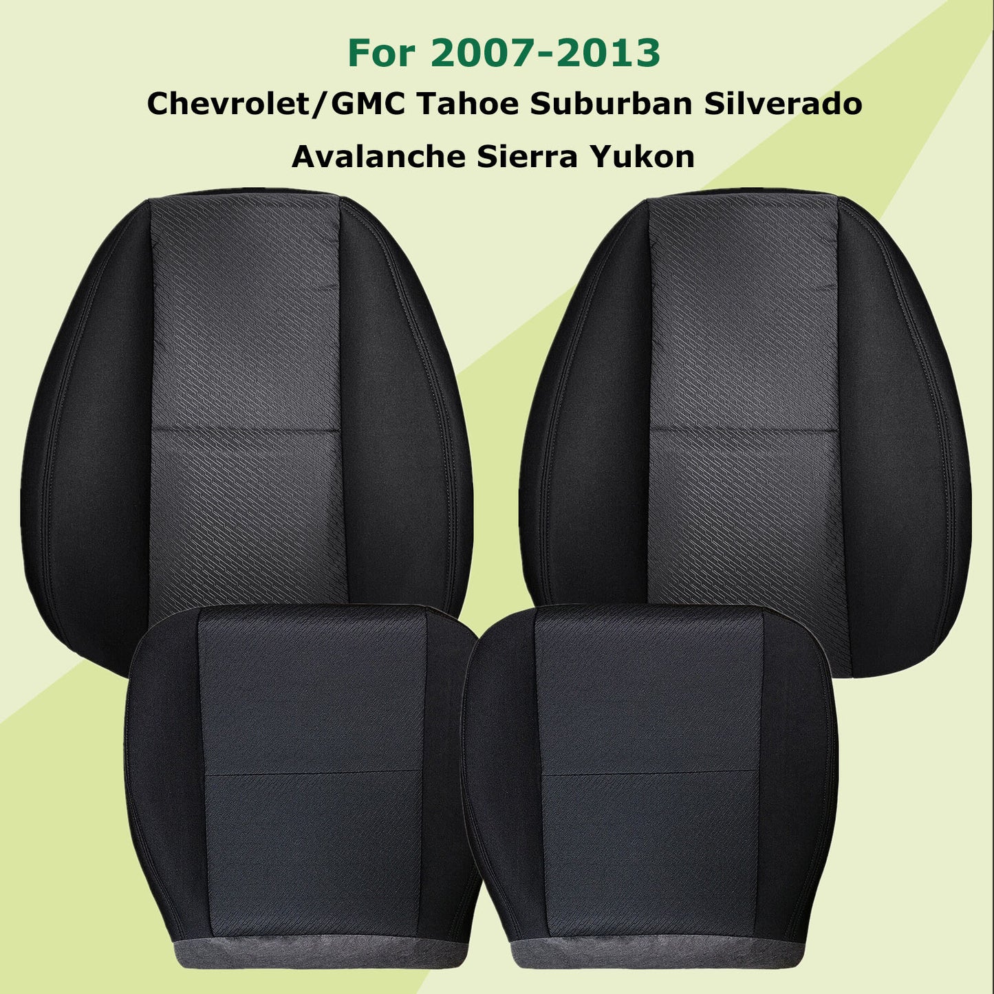 For 2007-2014 Chevy Silverado GMC Sierra Front Driver & Passenger Bottom & Top Cloth Seat Cover Black