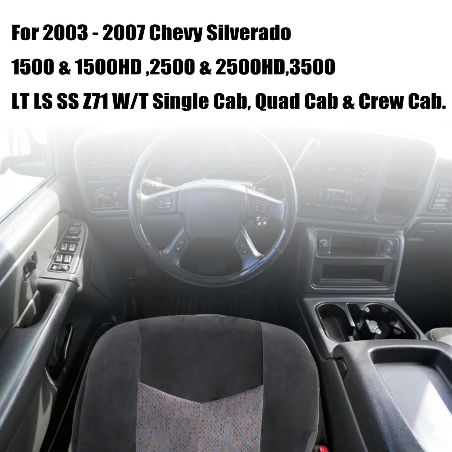 For 2003-2006 Chevy Silverado GMC Sierra 1500 2500 3500 Front Driver & Passenger Bottom & Top Cloth Seat Cover Dark Gray
