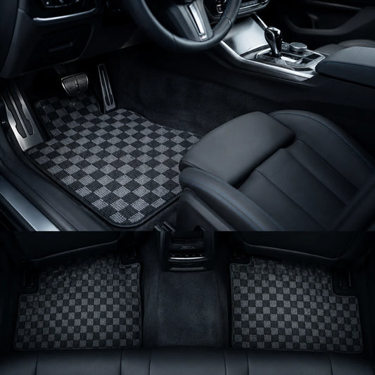2-Row Checkered Flag Carpet Floor Mats For 2019-2024 BMW 3-Series G20 & M3 G80