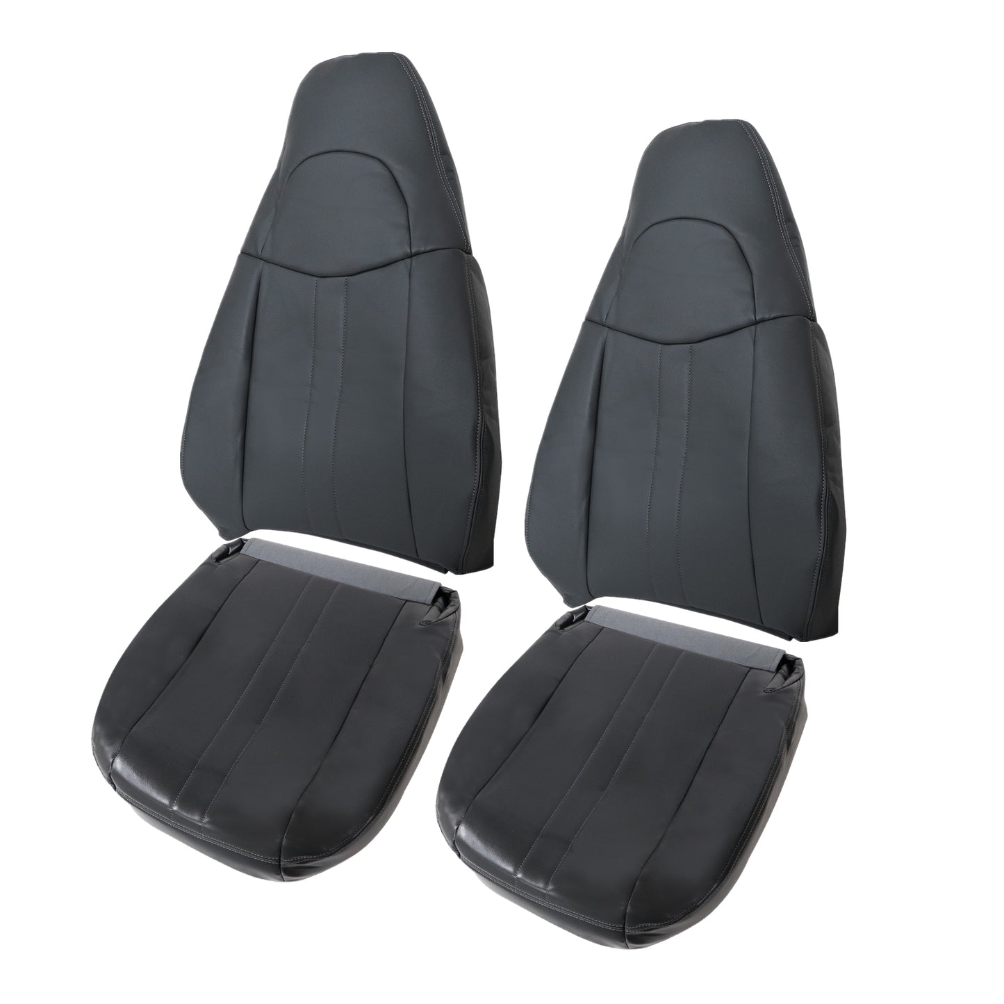 For 2003-2014 Chevy Express & GMC Savana 1500 Front Driver & Passenger Bottom & Top Leather Seat Cover Dark Gray