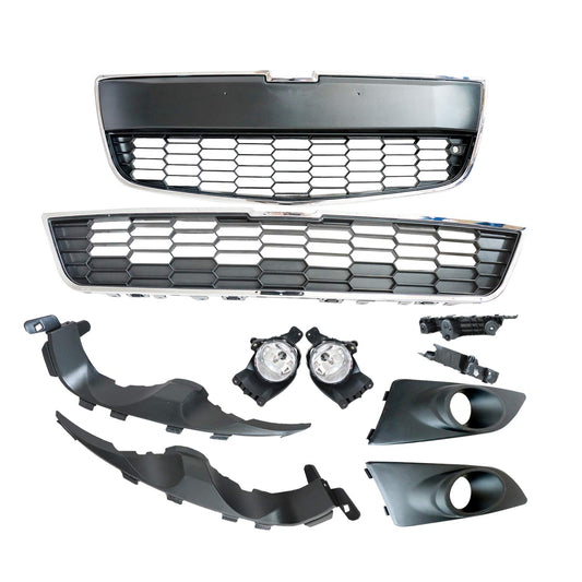 Fits Chevy Sonic 2012-16 Front Bumper Grille+Fog Light Bezels+Headlight Brackets