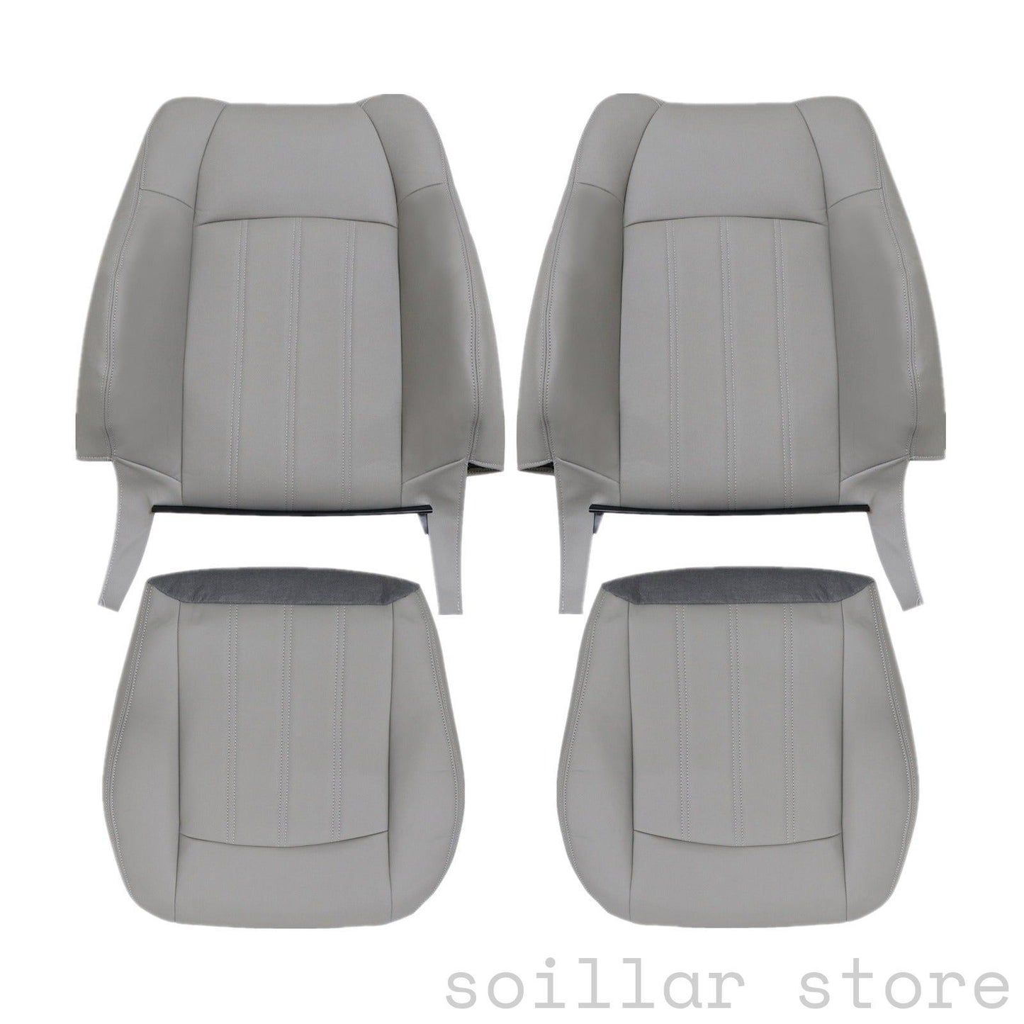 4PCS For 2005 2006 2007 2008 2009 2010 Chrysler 300C Front Both Side Driver & Passenger Bottom & Top Leather Seat Cover Gray
