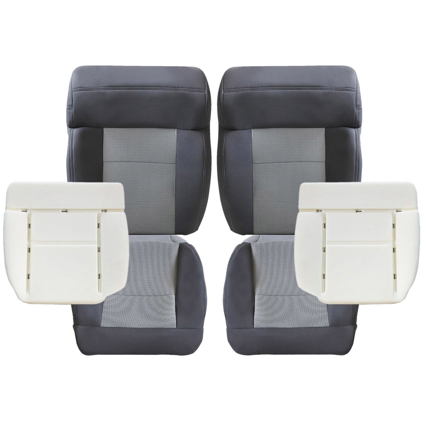 2004-2008 For Ford F150 XLT STX FX4 Front Driver & Passenger Bottom & Top Cloth Seat Cover Dark Gray & Both Side Bottom Foam Cushion