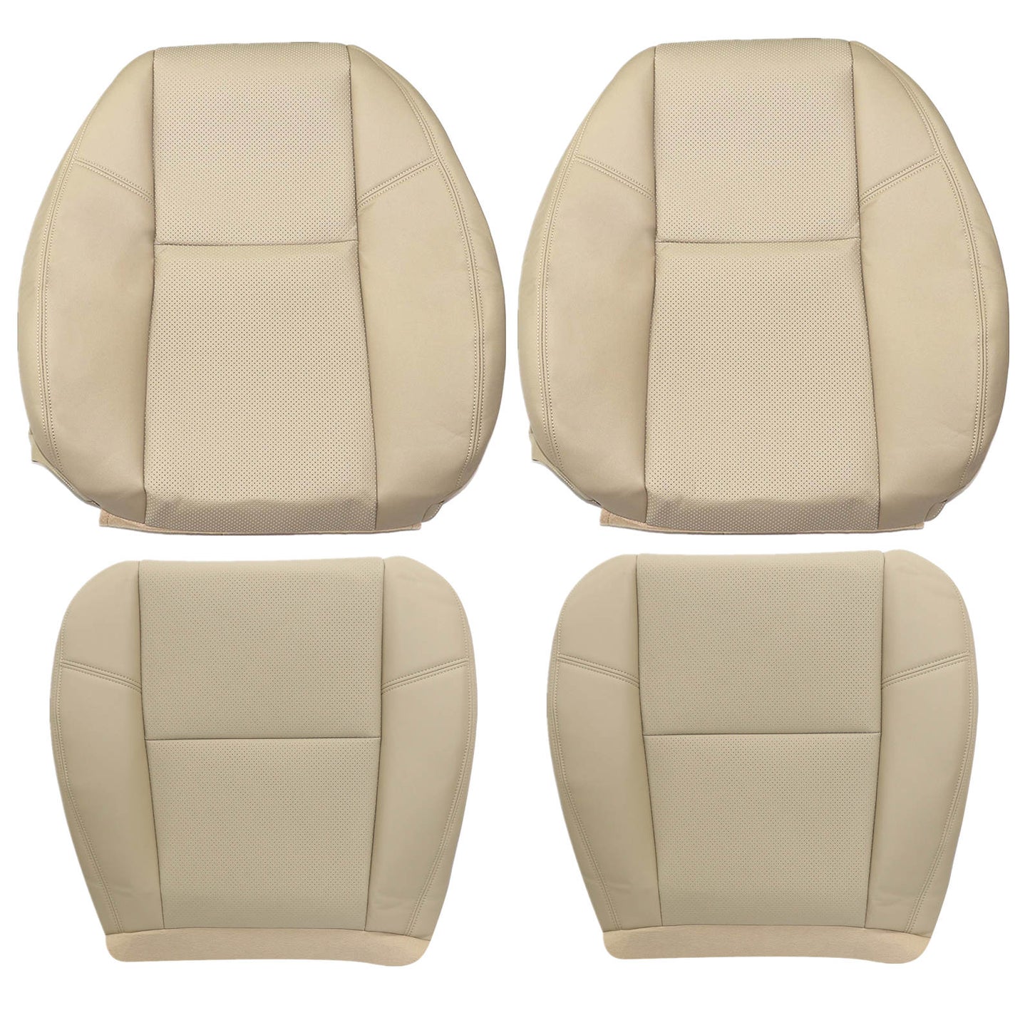 For 2007-2014 Cadillac Escalade Front Driver & Passenger Bottom & Top Perforated Leather Seat Cover Tan