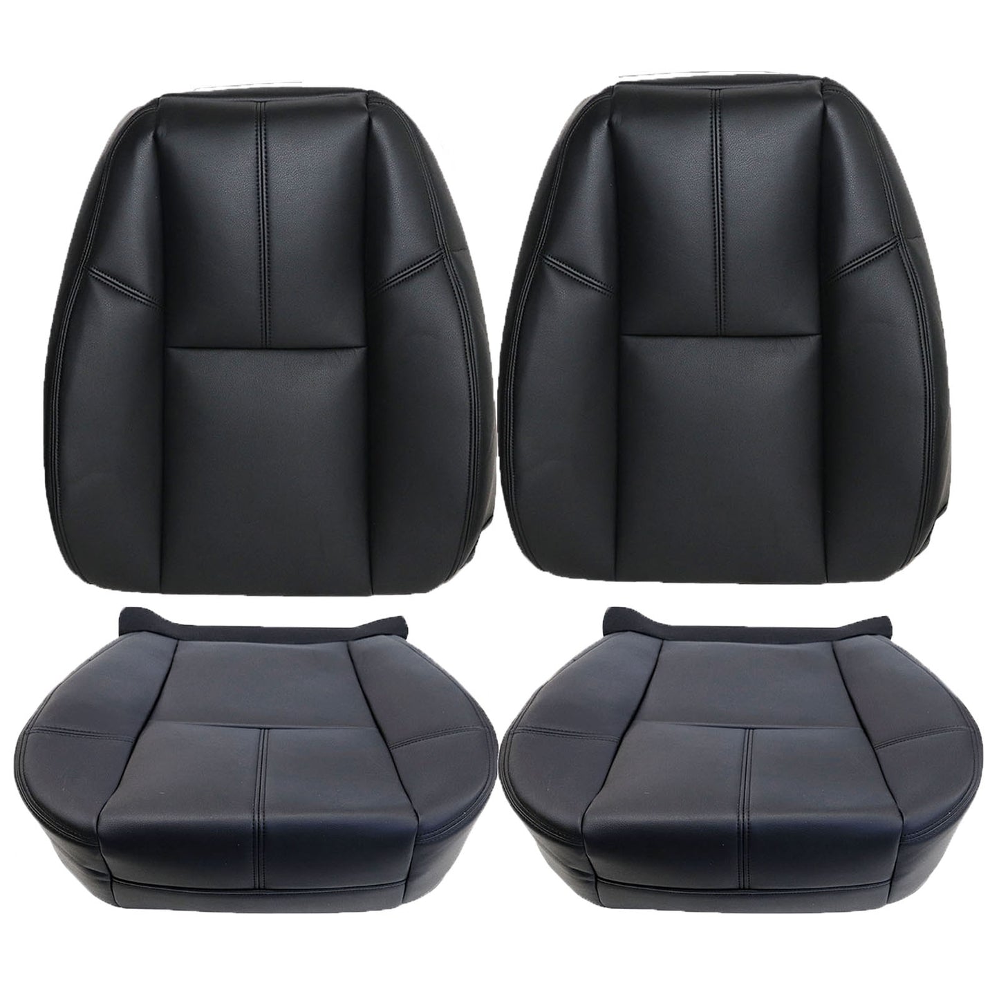 For 2007-2014 Chevy Silverado GMC Sierra Front Driver & Passenger Bottom & Top Leather Seat Cover Black