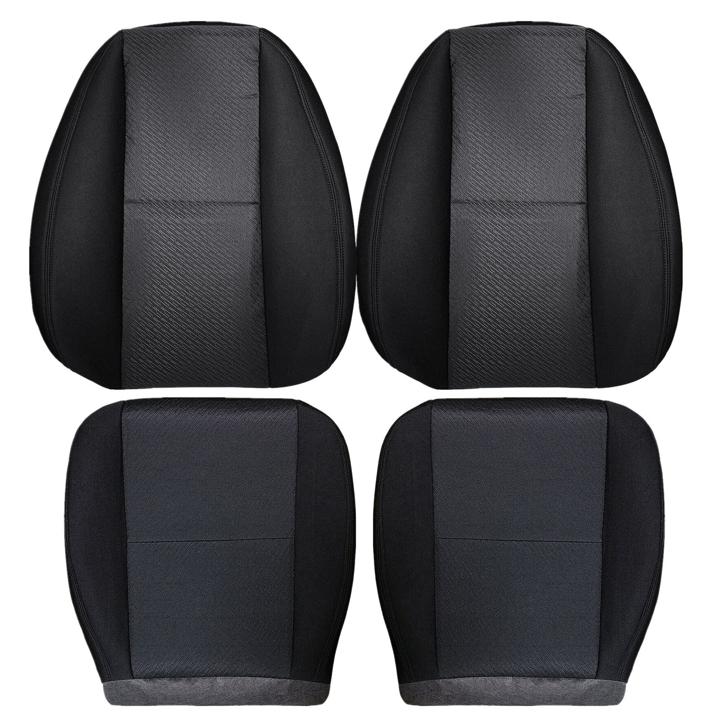 For 2007-2014 Chevy Silverado GMC Sierra Front Driver & Passenger Bottom & Top Cloth Seat Cover Black