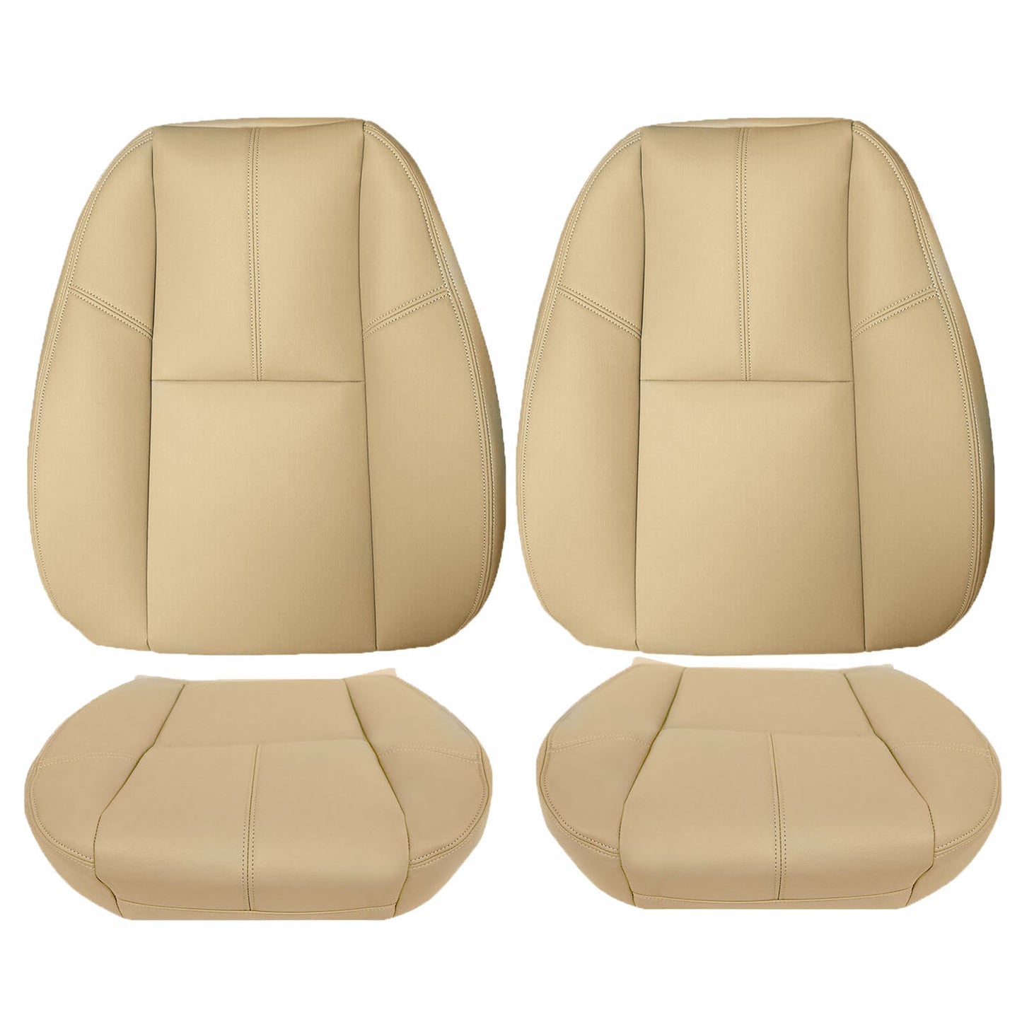 For 2007-2014 Chevy Silverado GMC Sierra Front Driver & Passenger Bottom & Top Leather Seat Cover Tan
