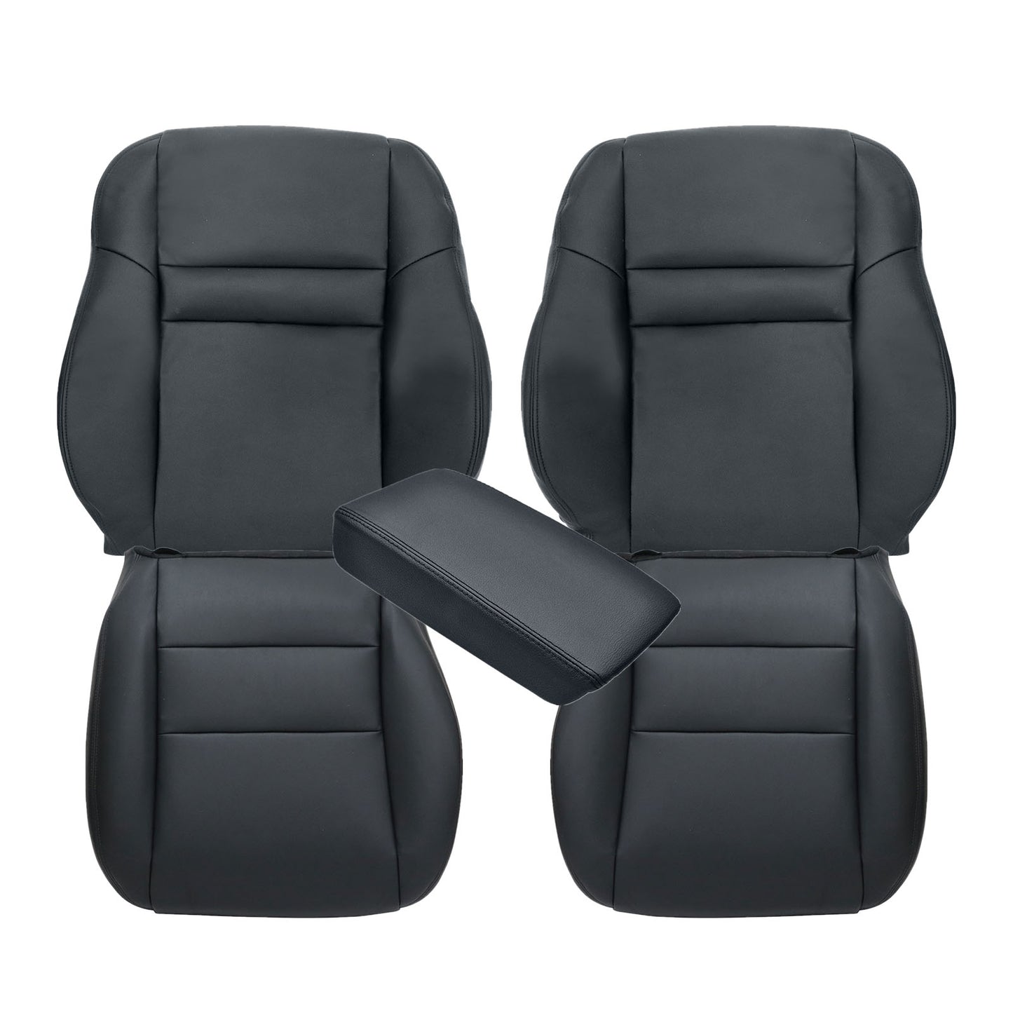 5PCS For 2003-2007 Honda Accord 4-Door Front Driver & Passenger Bottom & Top Leather Seat Cover Black
