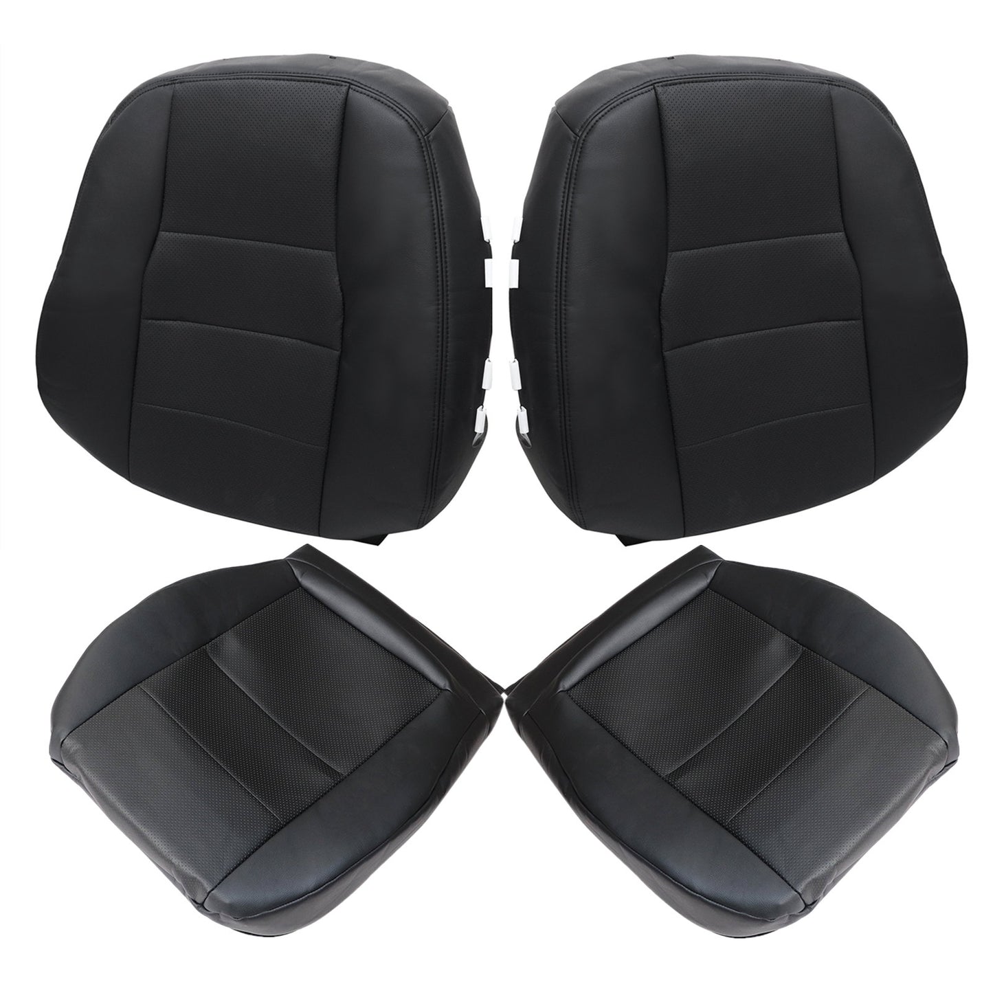 For 2008-2014 Mercedes Benz C250 C300 C350 Driver & Passenger Bottom & Top Replacement Leather Seat Cover Black