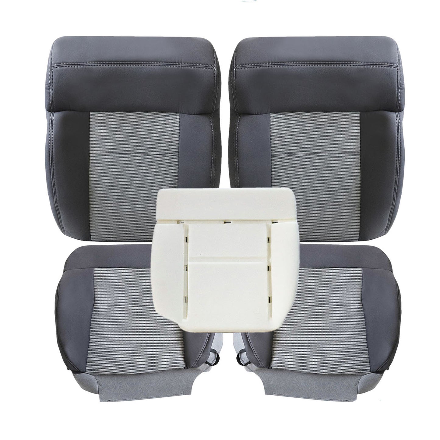 2004-2008 For Ford F150 XLT STX FX4 Front Driver & Passenger Bottom & Top Cloth Seat Cover Dark Gray & Driver Bottom Foam Cushion