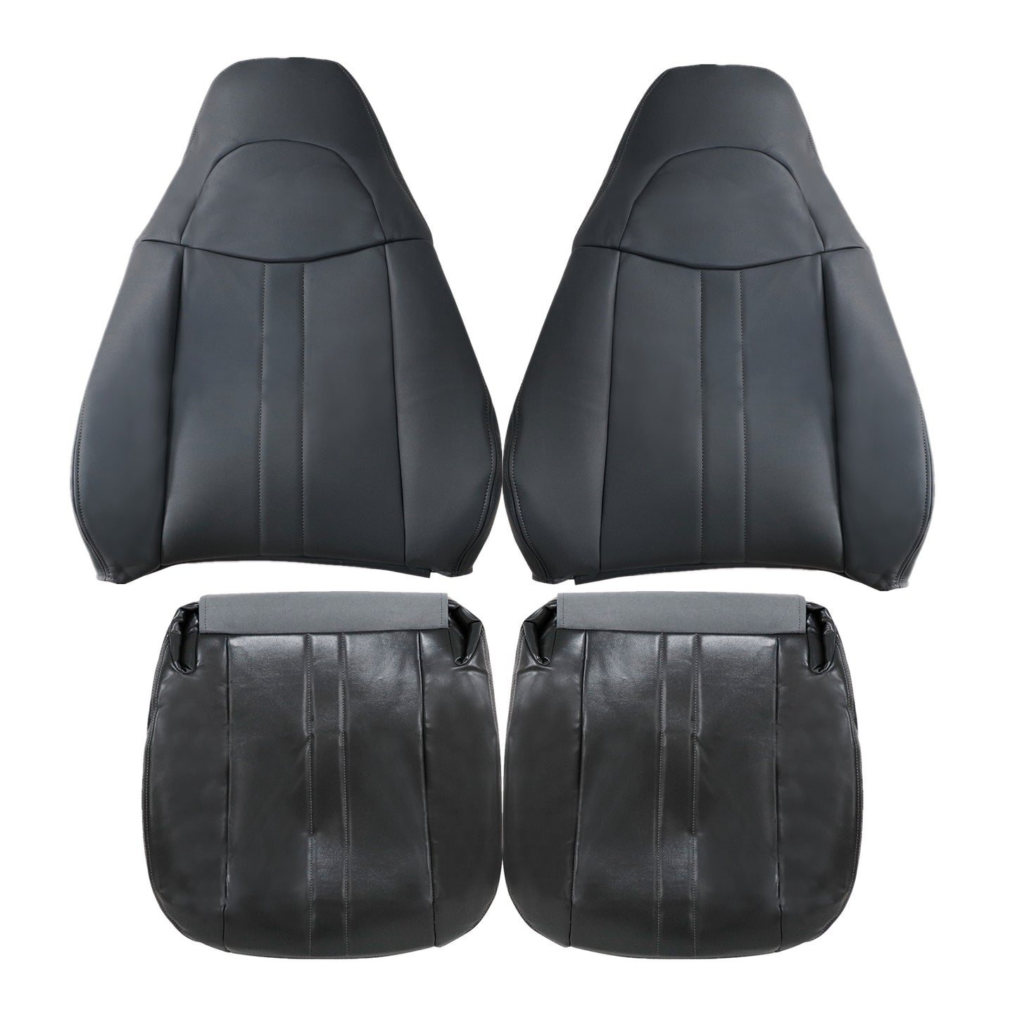 For 2003-2014 Chevy Express & GMC Savana 1500 Front Driver & Passenger Bottom & Top Leather Seat Cover Dark Gray