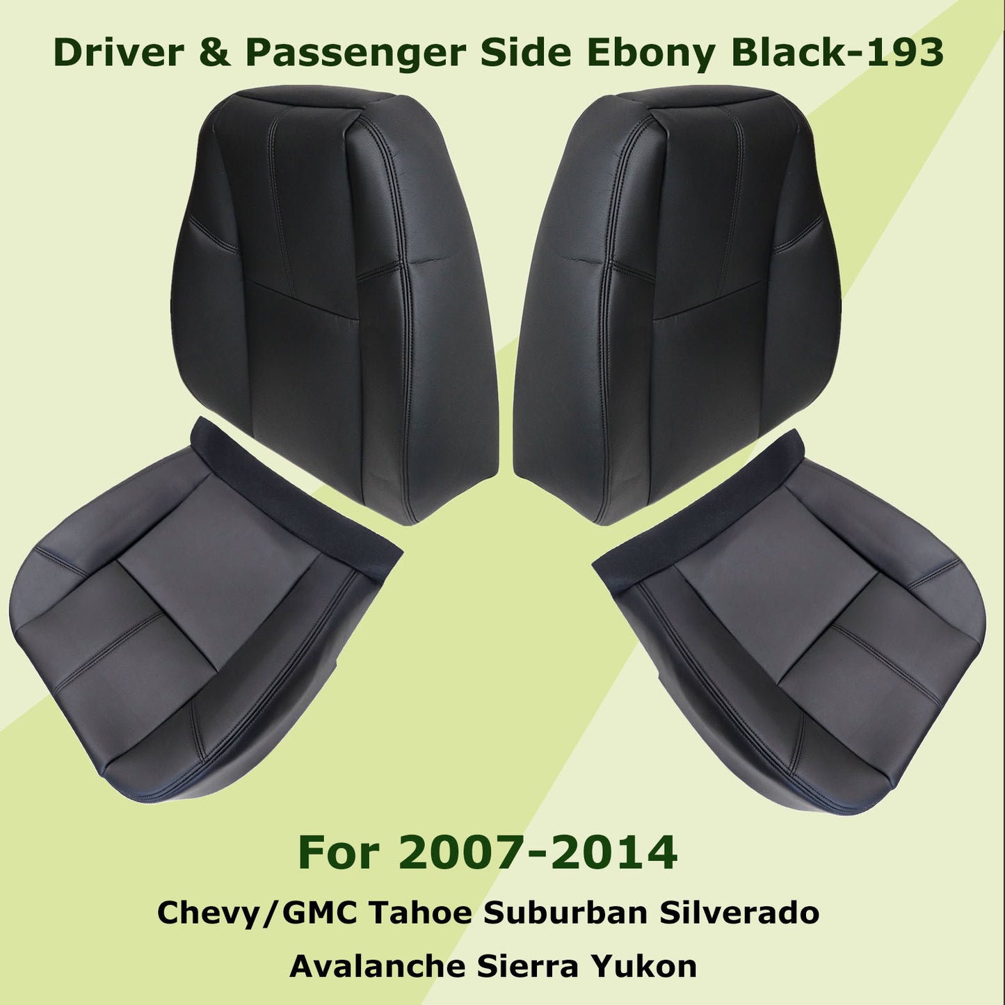 For 2007-2014 Chevy Silverado GMC Sierra Front Driver & Passenger Bottom & Top Leather Seat Cover Black