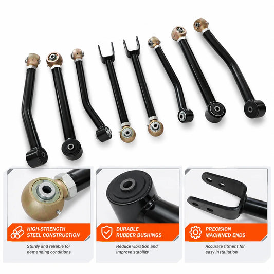 Front Rear Lower Upper Adjustable Control Arms 0-6'' For 2007-2018 Jeep Wrangler