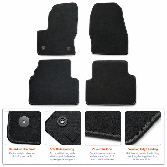 Full Set Front & Rear Floor Mats Carpet Velour For 2013-2019 Ford Escape