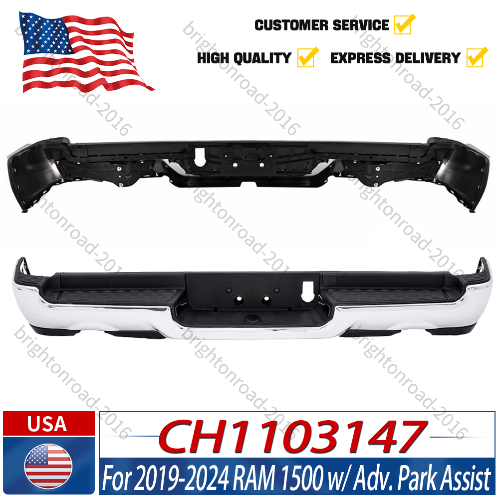 Rear Step Bumper 68404443AA W/Dual Exhaust Chrome Fit Ram 1500 2019-2024