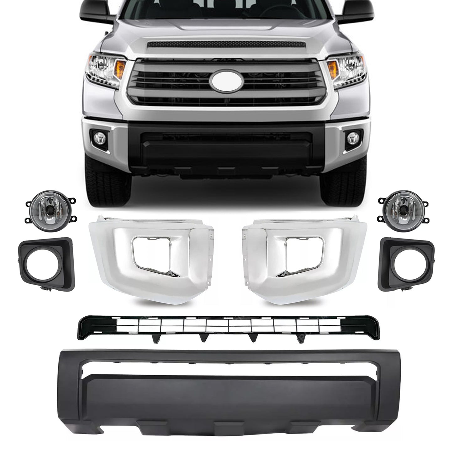 Set of Front Bumper Cover Lower Grille Cap Fog Light for Toyota Tundra 2014-2021