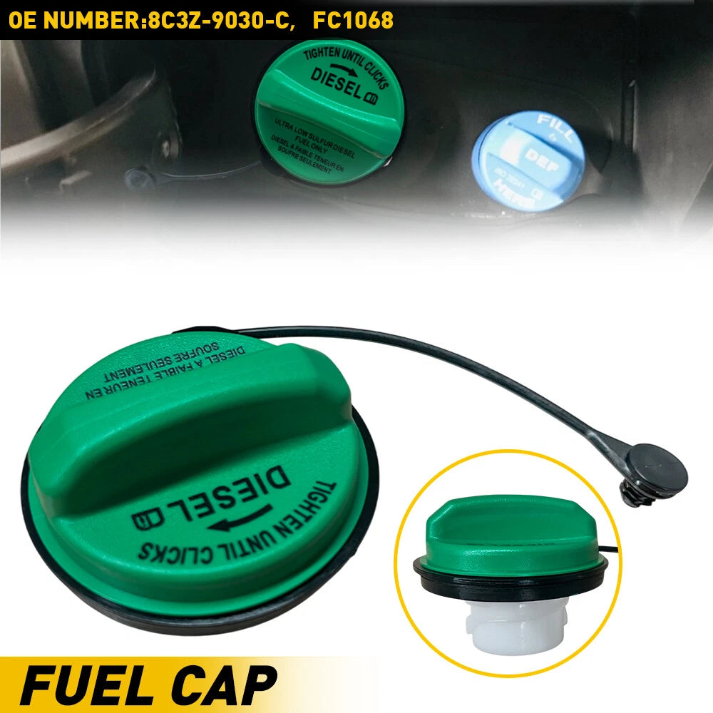 For 2009-2017 Ford F250 F350 Super Duty Diesel Fuel Tank Gas Cap w Tether Green