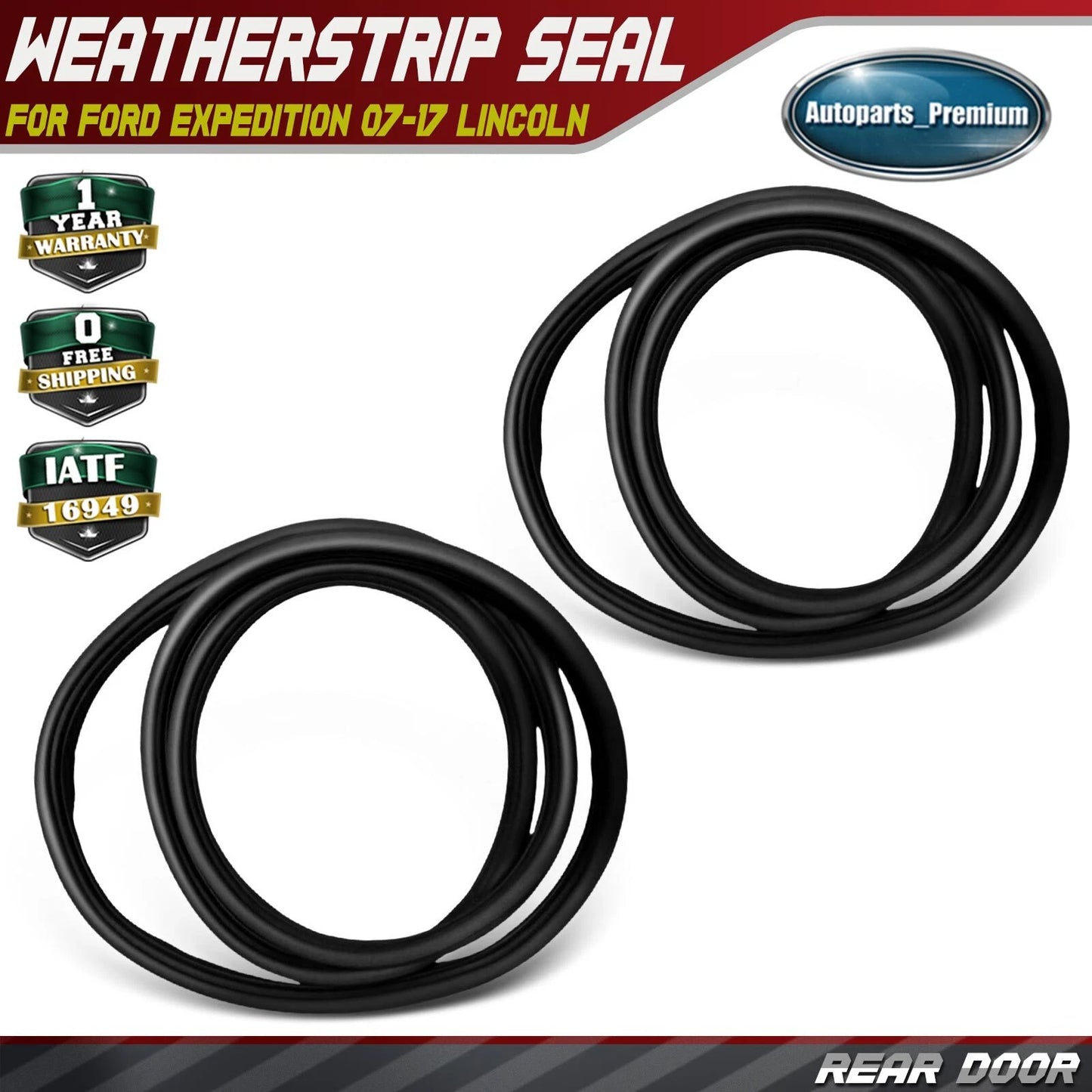 2X Rear Left & Right Door Weatherstrip Seal for Ford Expedition 07-17 Lincoln