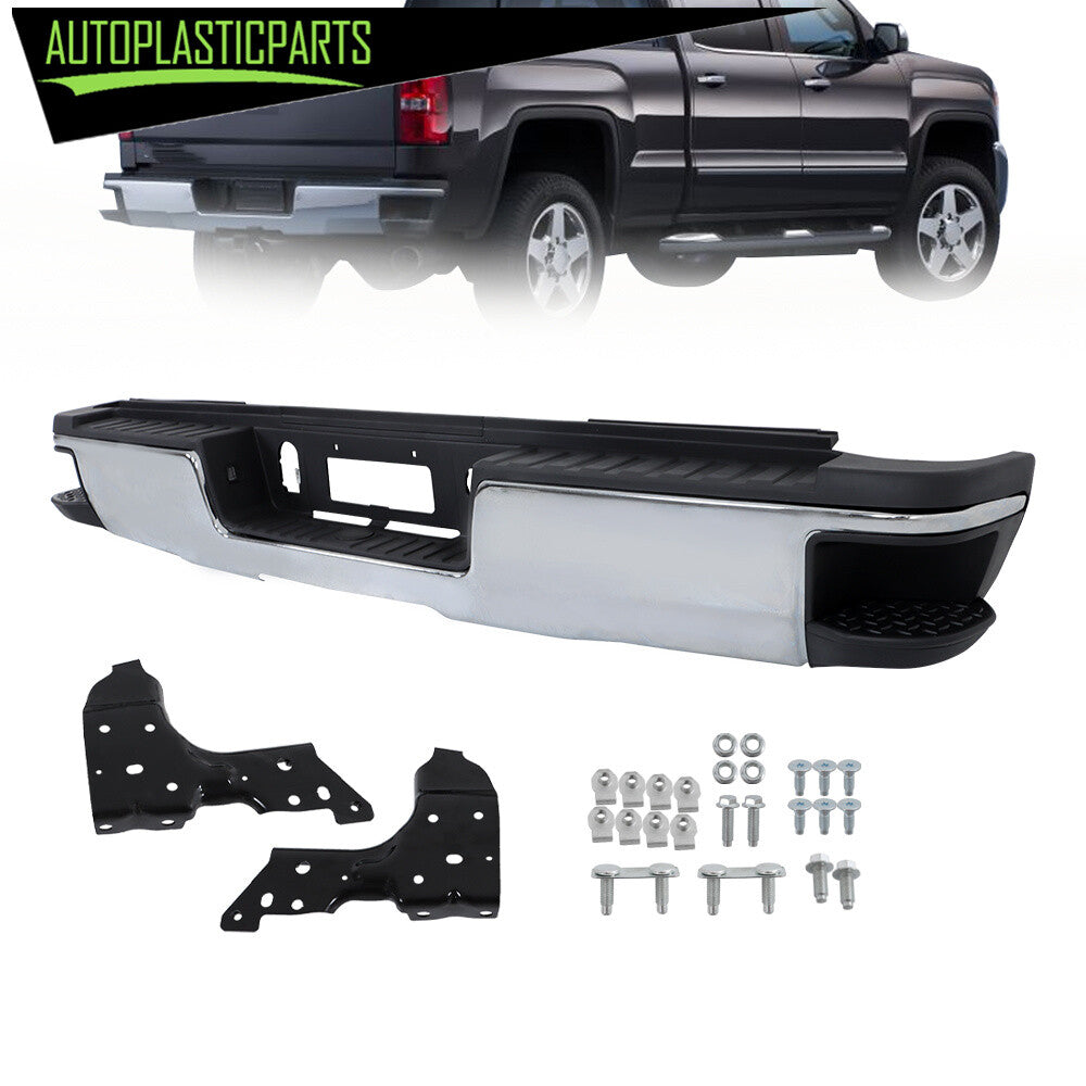Chrome Rear Bumper Assembly For Chevy Silverado GMC Sierra 2500 3500HD 2015-2019