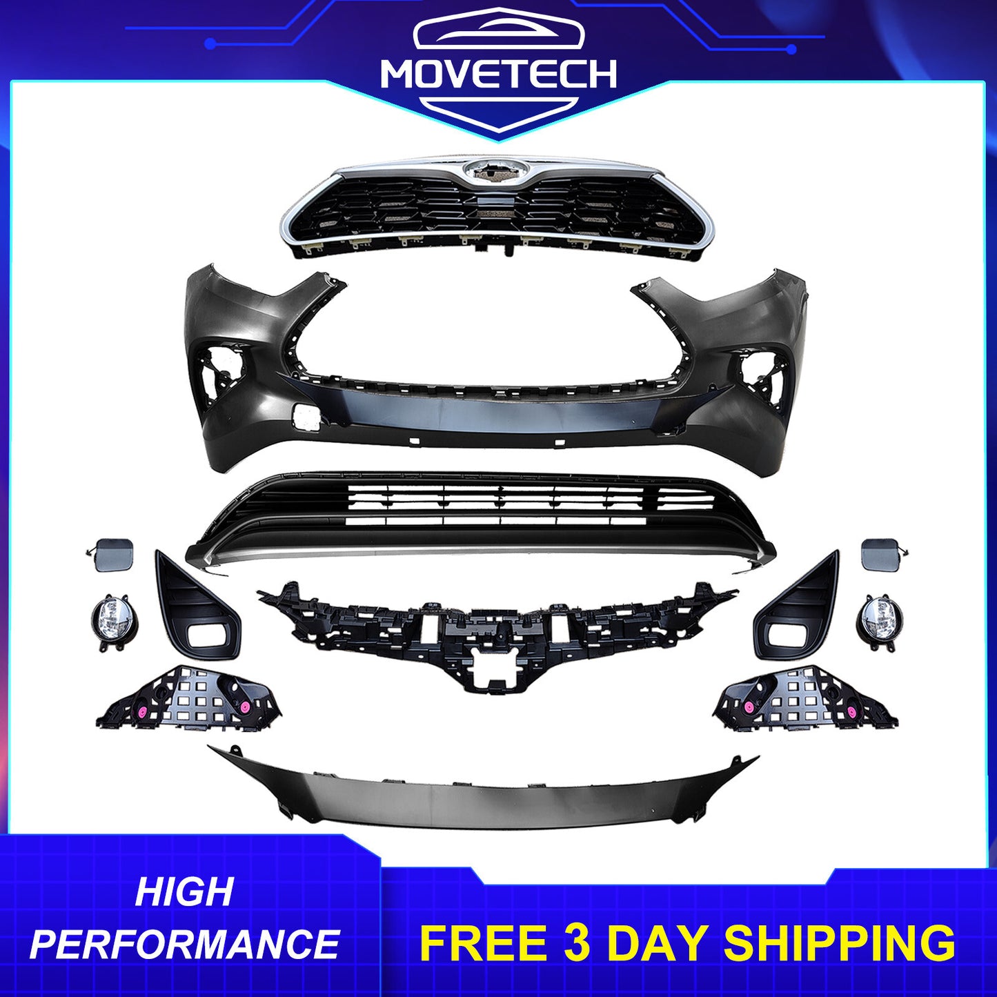 New Front Bumper Cover Grille Assembly Kit Fits For 2020-2023 Toyota Highlander