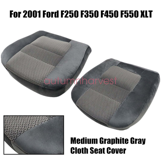For 2001 Ford F250 F350 XLT Driver & Passenger Side Bottom Cloth Seat Cover Gray