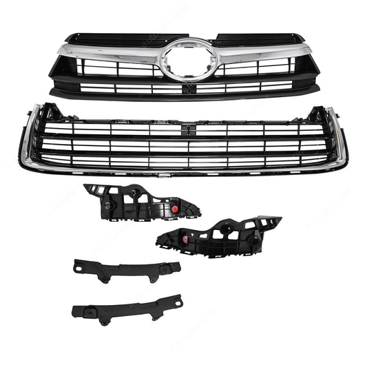 w/5 Bumper Bracket For Highlander 2014-16 Front Upper Lower Chrome Grille Grill