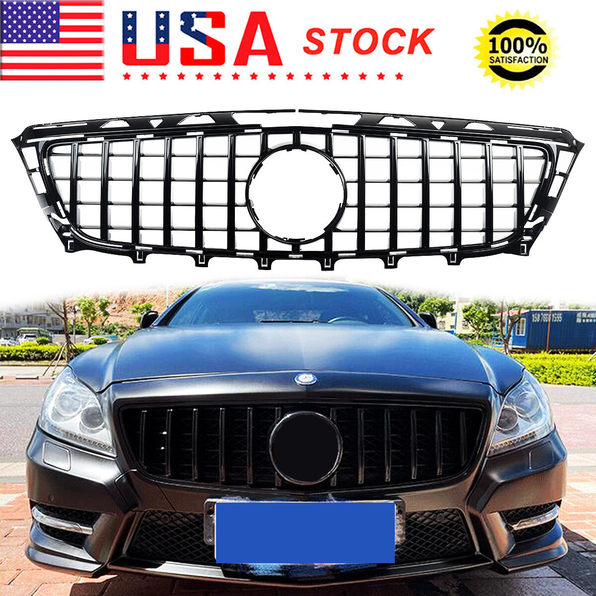 Gloss Black Bumper Upper Grille Fit 2011-14 Mercedes W218 CLS350 CLS500 CLS550