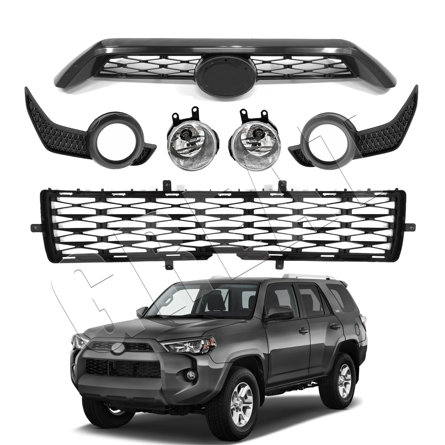 Front Bumper Upper Lower Grille W/ Fog lights For 2014-2020 Toyota 4Runner T-D