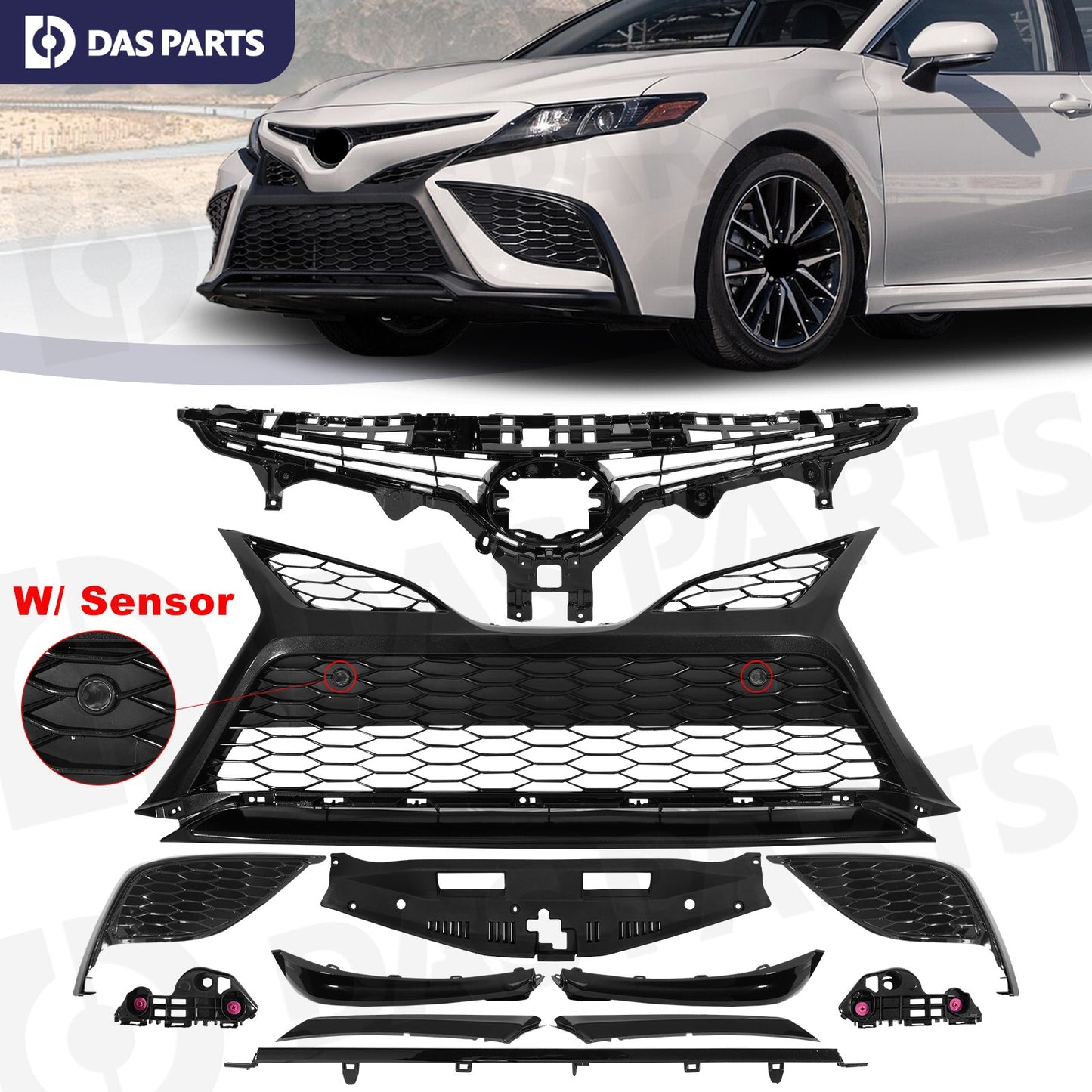 Bumper Grille Trim Radiator Cover Fog Light Fits Toyota Camry SE XSE 2021-2023