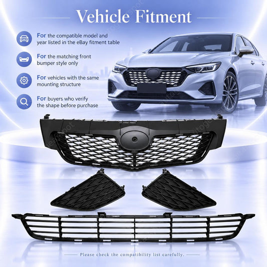 Front Bumper Face Bar Upper & Lower Grille Textured For 2009-2010 Toyota Corolla