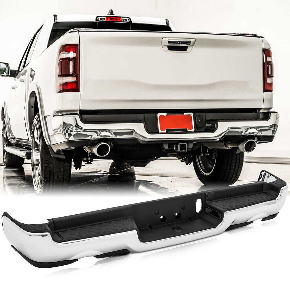 For 2019-2024 RAM 1500 w/ Dual Exhaust New Chrome Steel Rear Bumper Assembly