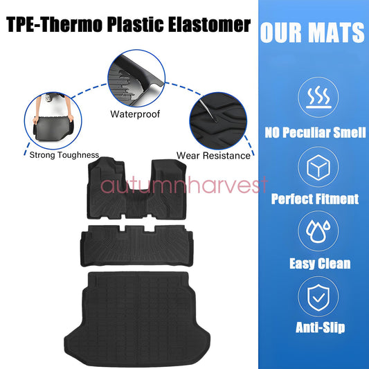 TPE Floor Mats & Trunk Cargo Liner 3D Black For 2002-2006 Honda CR-V All Weather