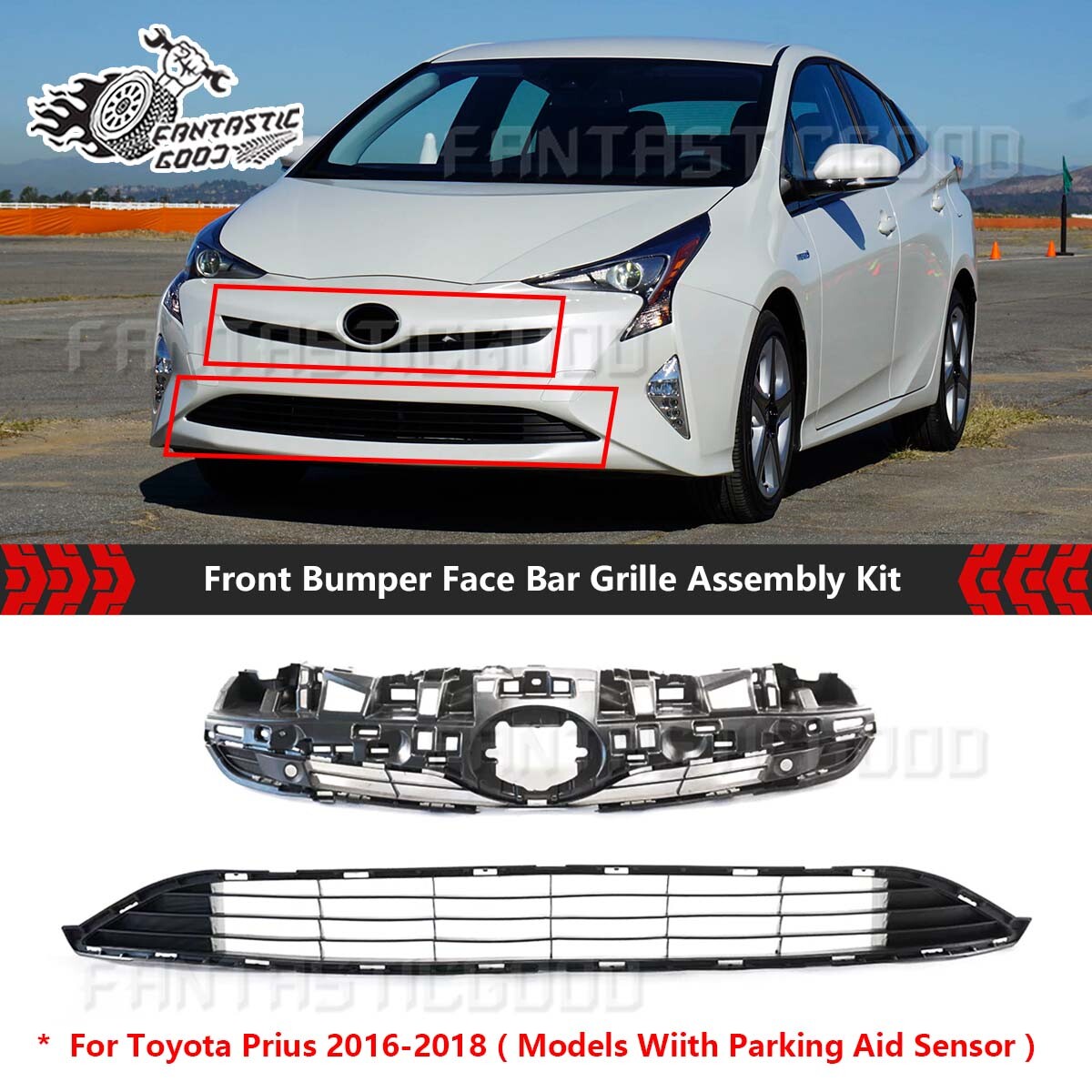 Fit For Toyota Prius 2016-2018 Set of2 Front Bumper Face Bar Grille Assembly Kit