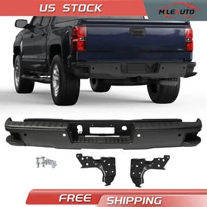 Fit 2014-2018 Chevy Silverado GMC Sierra 1500 Black Rear Bumper w/ Sensor Hole